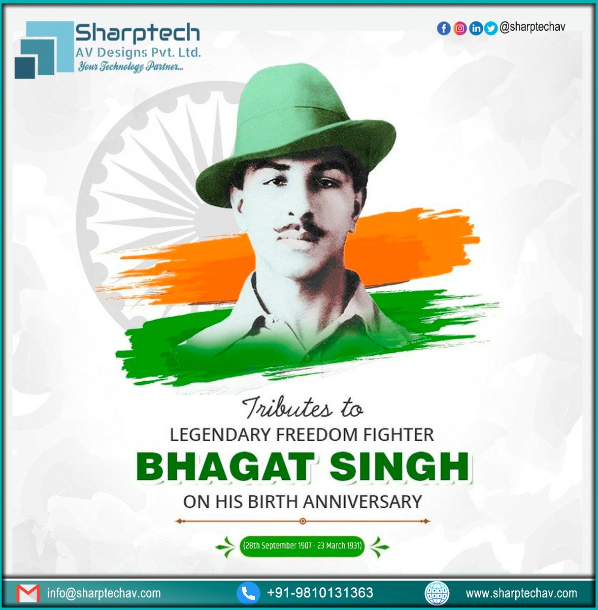 SharptechL's tweet photo. "They may kill me, but they cannot kill my ideas. They can crush my body, but they will not be able to crush my spirit." 

 #SharptechAVDesigns #bhagatsingh #india #indianarmy #indian #jaihind #rajguru #chandrashekharazad #indiannavy #army #bharatmatakijai #shifuji #sukhdev https://t.co/m4FoD06wtP