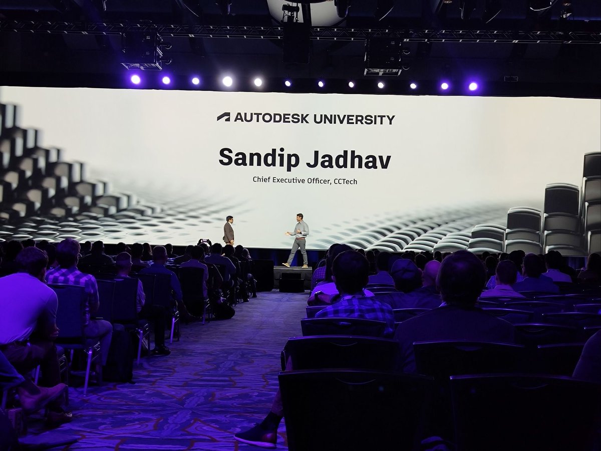 CCTech_India's tweet photo. What a memorable day at #AU2022 . Showcasing of Rhino connector by @andrew_anagnost in the keynote to @sandipnjadhav taking the stage in the Forge Developer Session, and Jim Quanci announcing "Forge Fighters" from CCTech as the Forge Hackathon winners.
#AutodeskUniversity https://t.co/CeYMCoHlGU