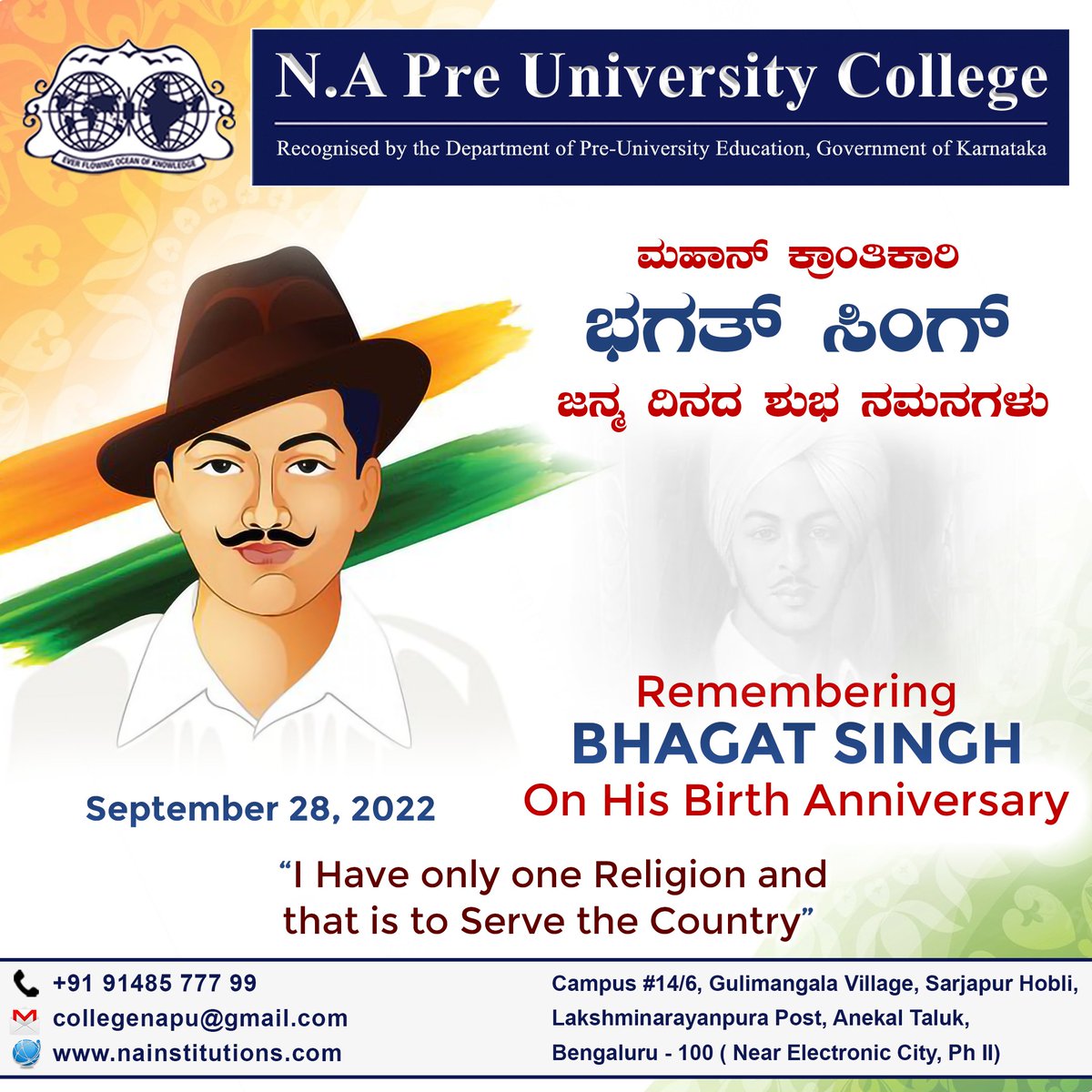 NaInstitution's tweet photo. "They may kill me, but they cannot kill my ideas. They can crush my body, but they will not be able to crush my spirit."
#bhagatsinghji  #BhagatSinghBirthAnniversary  #JaiHind  #FreedomFighter  #ShaheedBhagatSingh  #BhagatsinghJayanti #bb24 https://t.co/glsb2zr44l