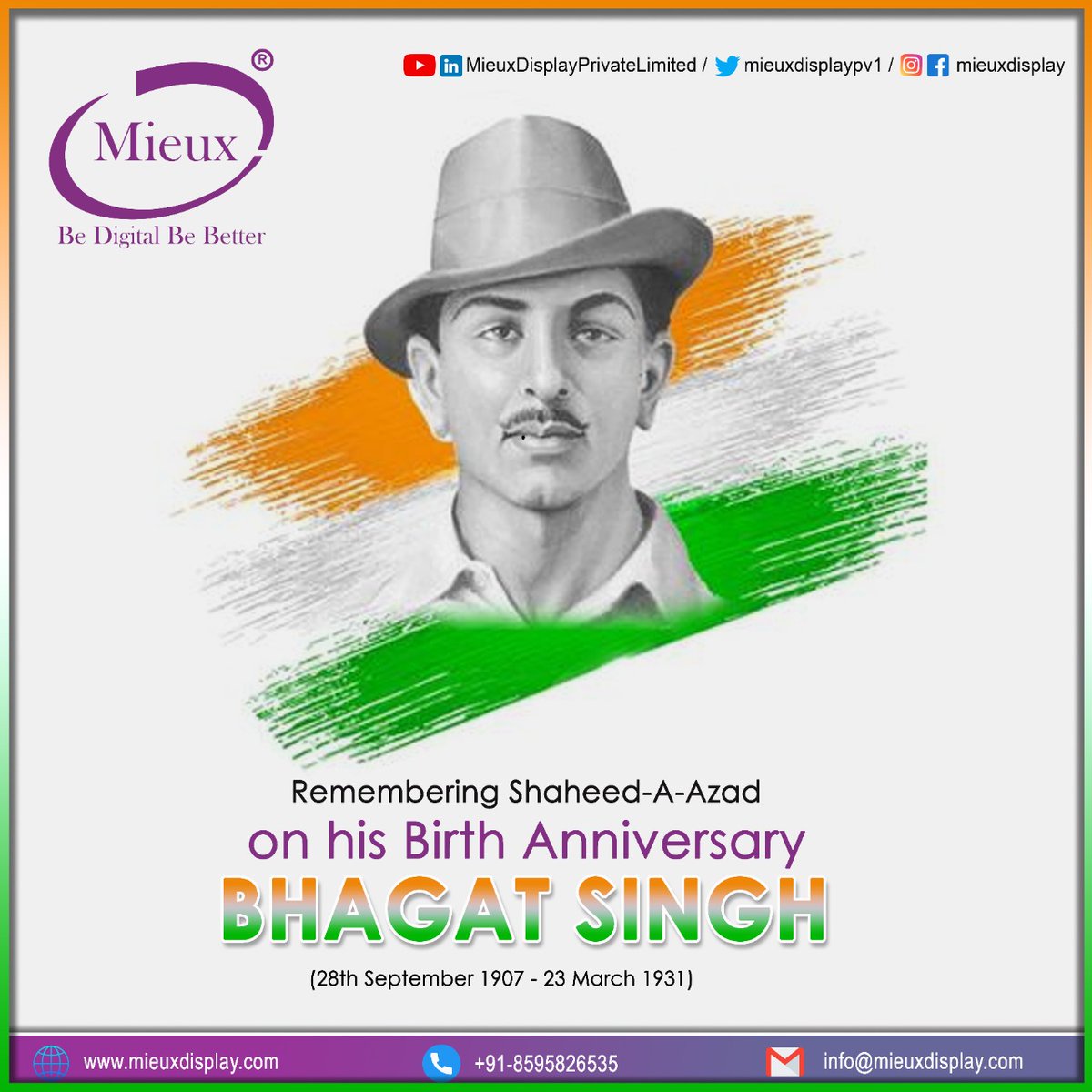 mieuxdisplaypv1's tweet photo. "Bombs and pistols don't make a revolution. The sword of revolution is sharpened on the whetting stone of ideas." #MieuxDisplay #bhagatsingh #india #indianarmy #indian #jaihind #rajguru #chandrashekharazad #indiannavy #army #bharatmatakijai #shifuji #sukhdev #indianairforce #crpf https://t.co/QfLdMXSoDE