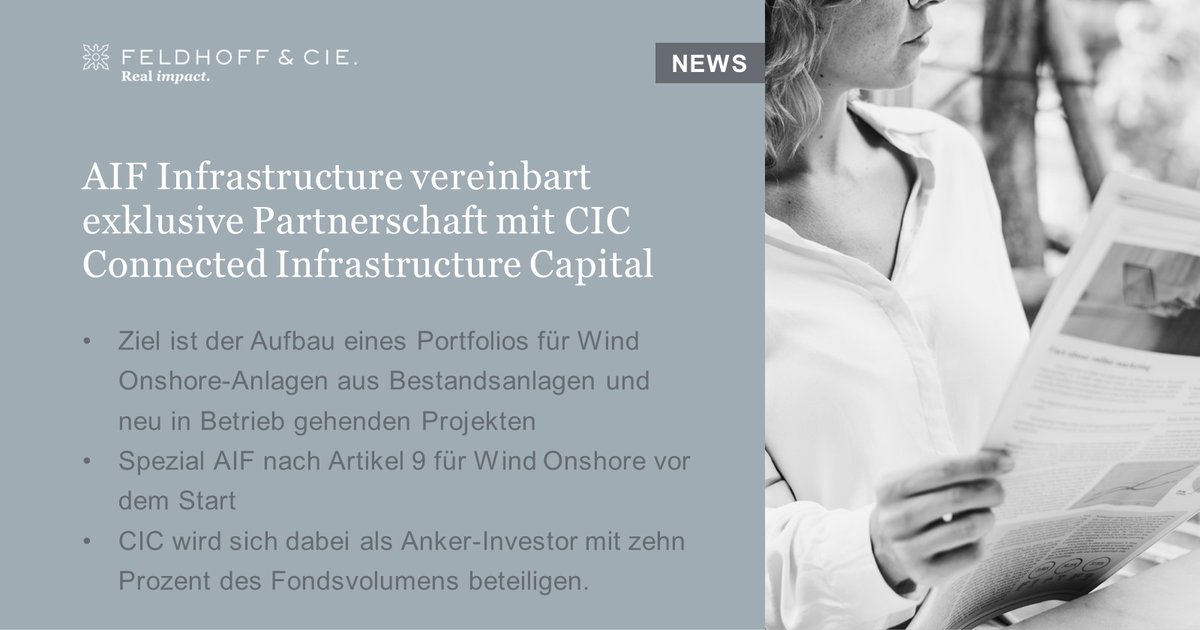 AIF Infrastructure hat eine exklusive #Partnerschaft mit CIC Connected Infrastructure Capital aus Hamburg geschlossen. Ziel ist der Aufbau eines #Portfolios für #WindOnshore-Anlagen aus #Bestandsanlagen und neu in Betrieb gehenden Projekten. Mehr dazu:
👉bit.ly/3SuA0vo👈