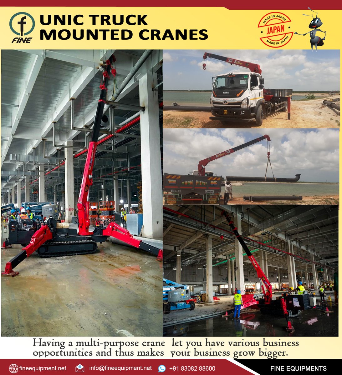 FINEEQUIPMENTS's tweet photo. UNIC Truck Mounted and Crawler Cranes,Having a multi-purpose crane let you have various business opportunities and thus makes your business grow bigger   https://t.co/CGDcI0es8I  
#fineequipments #switchtofine #uniccrane #madeinjapan #truckmountedcrane #crawlercrane #construction https://t.co/UZ5OM8uwkO
