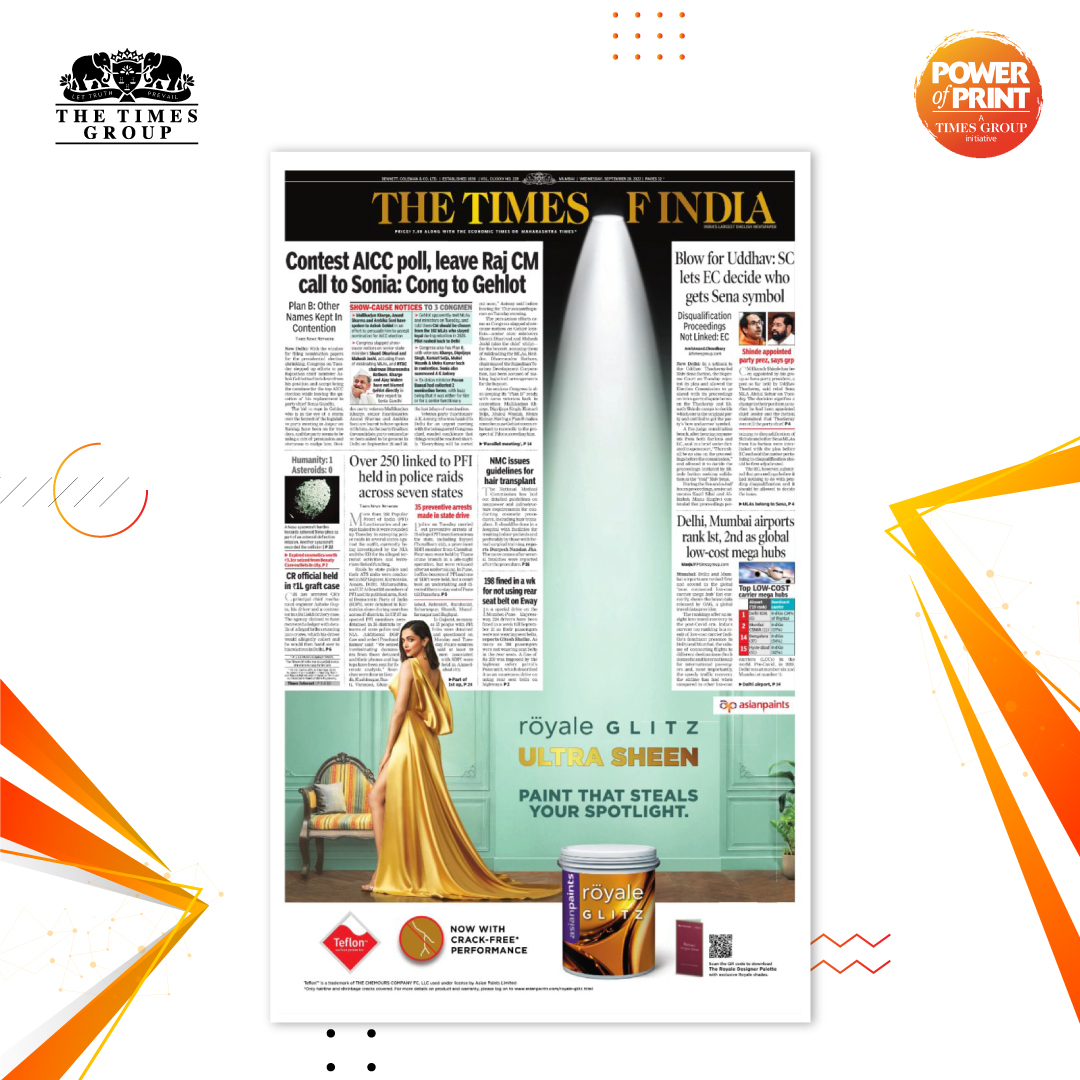 TimesResponse's tweet photo. Asian Paints steals the spotlight in today’s TOI with a masthead-integrated roadblock innovation

@asianpaints

#Powerofprint #Timesresponse #ImpactfulAds #AsianPaints #TOI https://t.co/SFZPxYvA4b