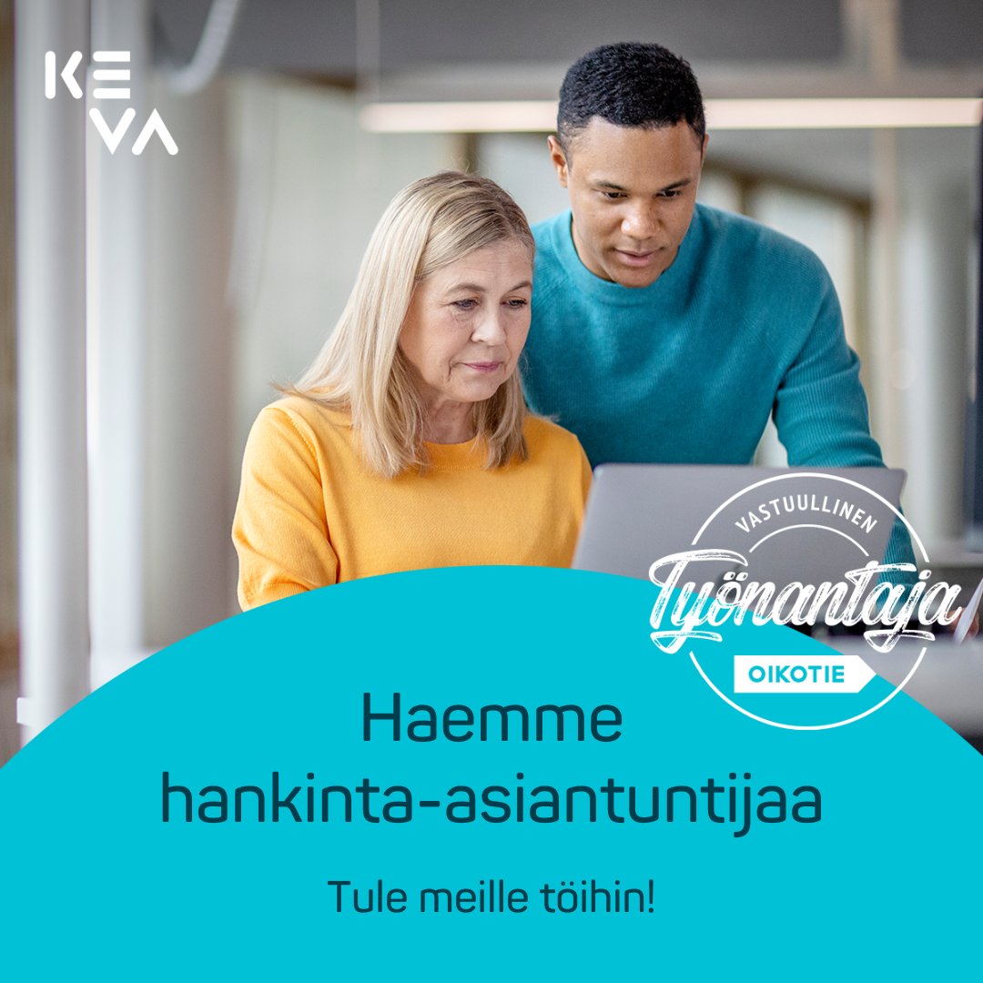 Tule vahvistamaan hankintaosaamistamme! Haemme osaavaa ja toimeen tarttuvaa hankinta-asiantuntijaa. Tuet Kevan yksiköitä ja kevalaisia hankintalain mukaisissa kilpailutuksissa, valmistelusta päätöksentekoon ja sopimushallintaan saakka.
Tutustu📲 keva.fi/uutiset-ja-art…
#työpaikat