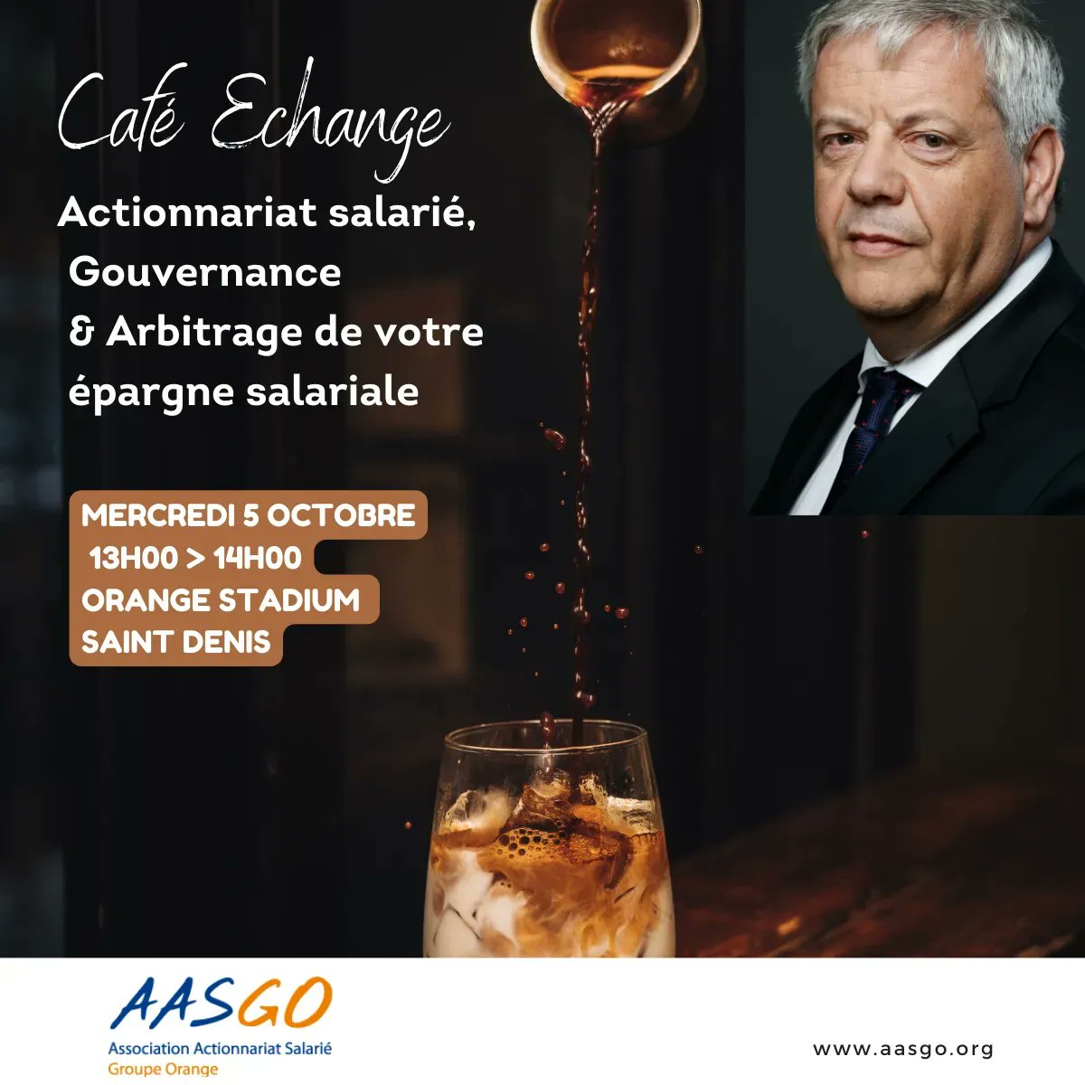 📅  A VOS AGENDAS ! Merc 5 oct  : Collègues franciliens <a href="/orange/">Orange</a>, RDV avec <a href="/91mmaouche/">marc maouche</a>, le président de l'#AASGO, pour discuter 
#Actionnariat Salarié, #Gouvernance &amp; Arbitrage de votre #Epargne salariale
Plus d'infos sur le site de l'AASGO : bit.ly/3RZ5fig