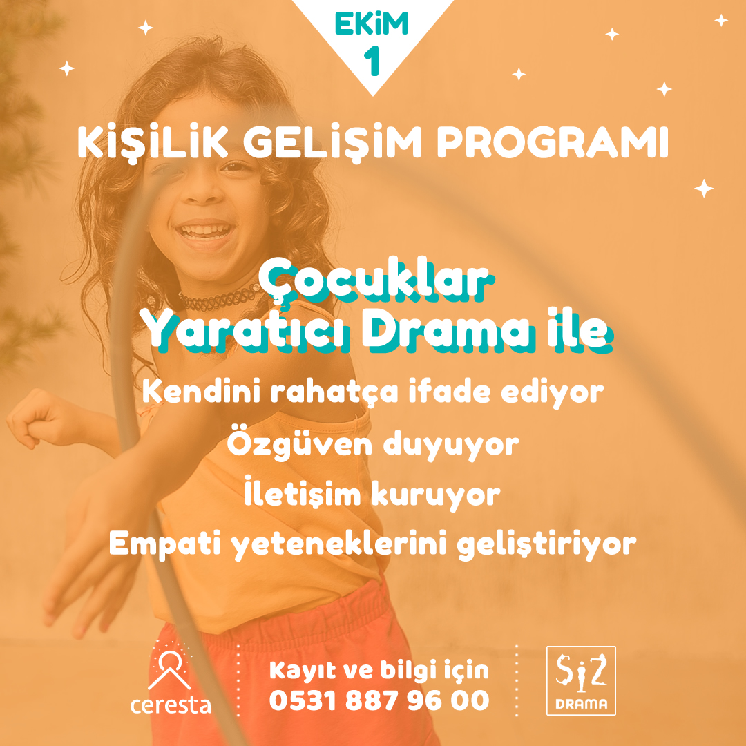 “Kişilik Gelişim Programı” bizzat gözlemlediğimiz başarısını neye borçlu?
Kayıt ve bilgi için arayınız; 0531 887 96 00

#Ceresta #SizDrama #KişilikGelişimProgramı #KendiniTanıma #Dikkat #İletişim #Algı #YaratıcıDrama #KişilikGelişimi #SosyalBeceri