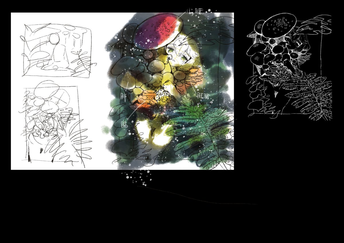 #このタグを見た人はラフ画とその完成絵を見せる
色から入ることが多い最近です 
