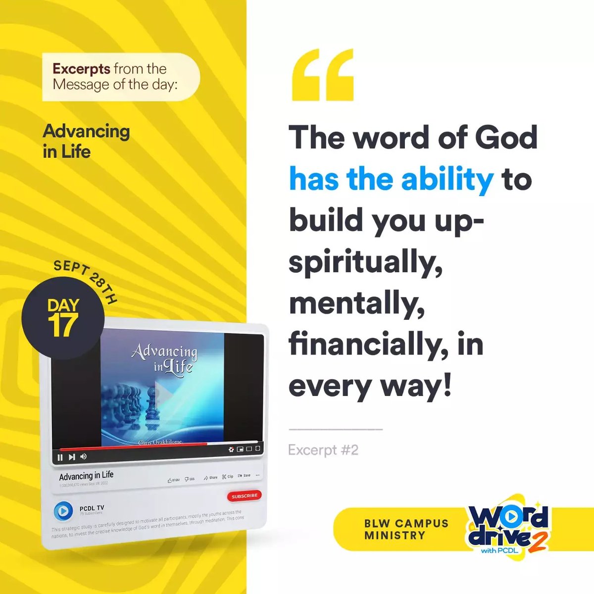 Mr_phestus's tweet photo. DAY 17 IS ON ‼️
My LW Twitter Family let's kindly retweet this... 🙏🙏🙏
𝐖𝐎𝐑𝐃 𝐃𝐑𝐈𝐕𝐄 2.0 𝐰𝐢𝐭𝐡 𝐏𝐂𝐃𝐋 

Kindly click here 👇and  be WORDIFIED today! 
https://t.co/F08mtMt2jd

#BLWZONED
#Nigeria
#BlwcmWordDrive2.0
#Worddrive
#Pcdl
#Blwcampusministryrock https://t.co/05ER6dNmoR