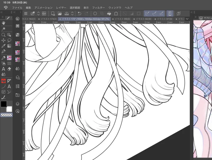 束感描くの楽しいです 