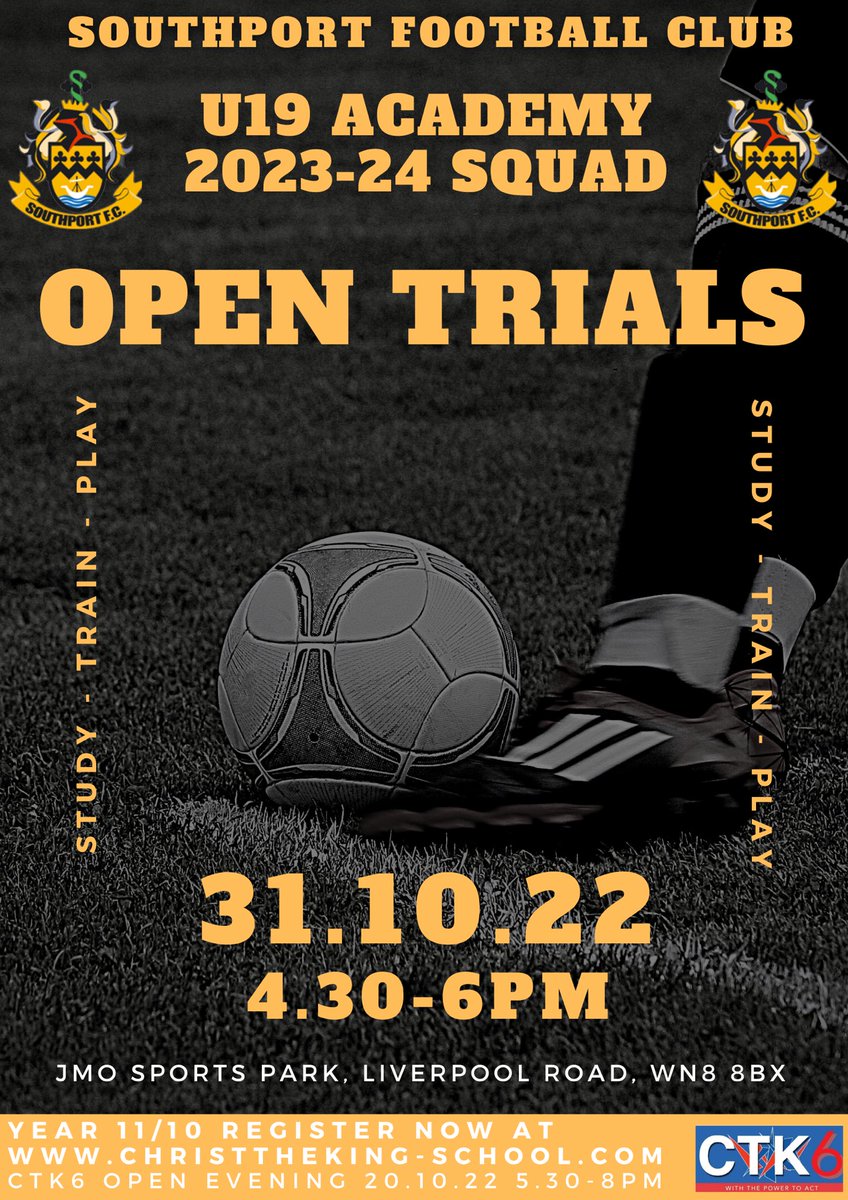 ctk6_form_'s tweet photo. And after the Open Evening there’s the OPEN TRIALS…Apply / register now https://t.co/mGVtEs3g7J @southport_fc ⚽️📚🎓🏆 https://t.co/jH0aq33iVi