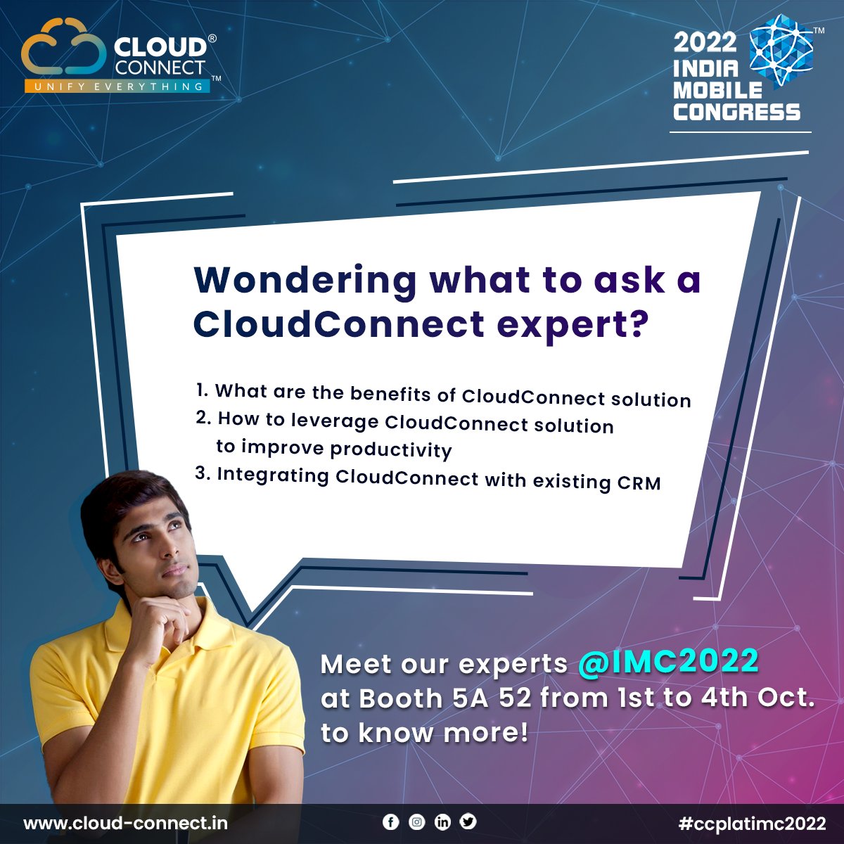 incloudconnect's tweet photo. Curious about our services? Meet us @IMC2022 and we'll tell you all about them
 @exploreIMC 
#imc #imc2022 #indiamobilecongress #ccplatimc #ccplatimc2022 #indiamobilecongress2022 #imc22 #cloudconnect #techevent #event #cloudconnectexperts #industryexperts #cloudcommunication #5G https://t.co/FqdcLqh8HV