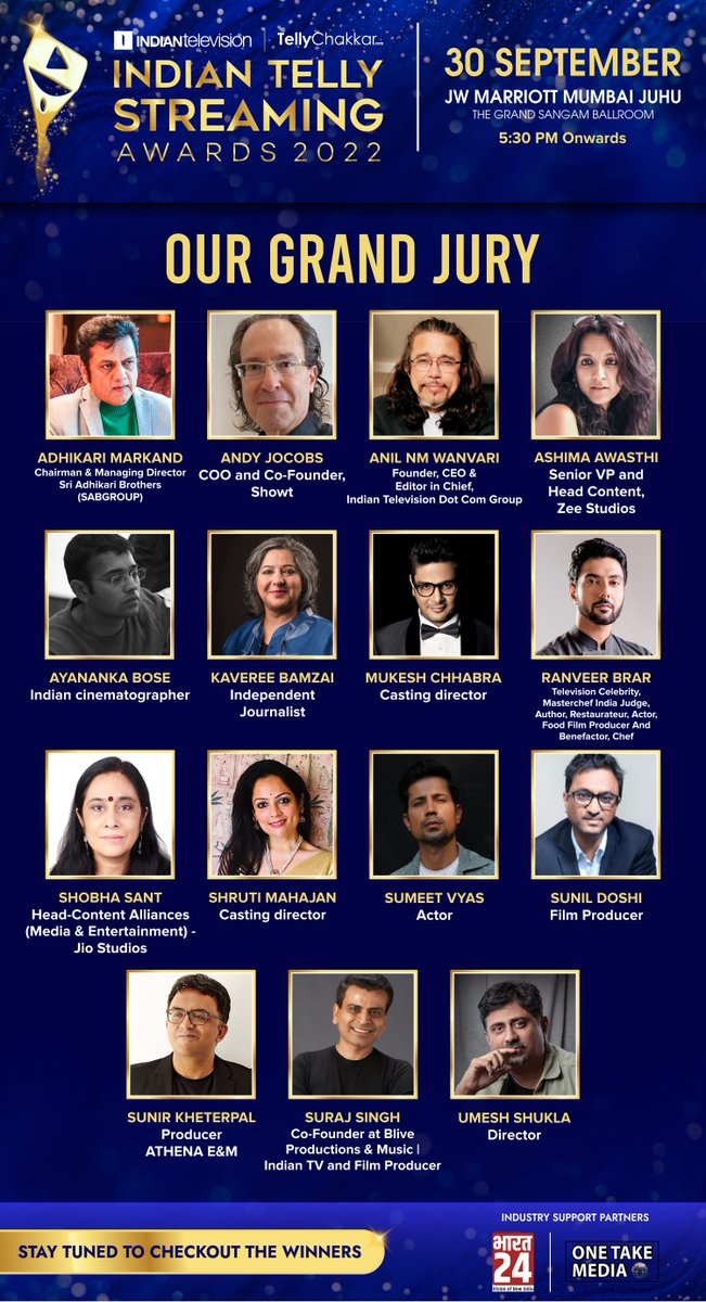 ITVNewz's tweet photo. Our Grand Jury Have shortlisted the winners for The 2nd Edition of Indian Telly Streaming Awards!! @tellychakkar @Bharat24liv @onetakemediaco 

Date: 30 September 2022
Location: JW Marriott Mumbai Juhu

For More Info: https://t.co/ihWSkR7Ovp

#ITSA2022 #alljury https://t.co/pRpBkxUHvt