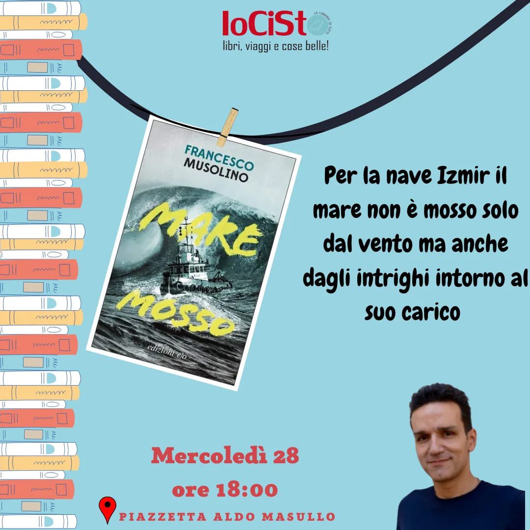 IoCiSto (@iocistolibreria) on Twitter photo Oggi alle 18:00 nuovo appuntamento con i libri. Ospitiamo <a href="/fmusolino/">Francesco Musolino</a> con il suo Mare Mosso. Con lui ci saranno Patrizia Rinaldi e Stefania Nardini.
<a href="/EdizioniEO/">Edizioni E/O</a> Oggi alle 18:00 nuovo appuntamento con i libri. Ospitiamo <a href="/fmusolino/">Francesco Musolino</a> con il suo Mare Mosso. Con lui ci saranno Patrizia Rinaldi e Stefania Nardini.
<a href="/EdizioniEO/">Edizioni E/O</a>