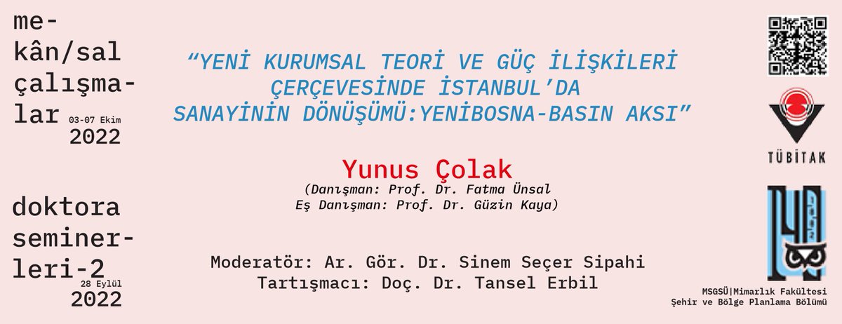 Şimdi yayında!

#doktoraseminerleri2
Dr. Yunus Çolak’ın “Yeni Kurumsal Teori ve Güç İlişkileri Çerçevesinde İstanbul’da Sanayinin Dönüşümü: Yenibosna-Basın Aksı” başlıklı doktora tezini içeren semineri linkten izleyebilirsiniz:

youtube.com/watch?v=0kGWaC…