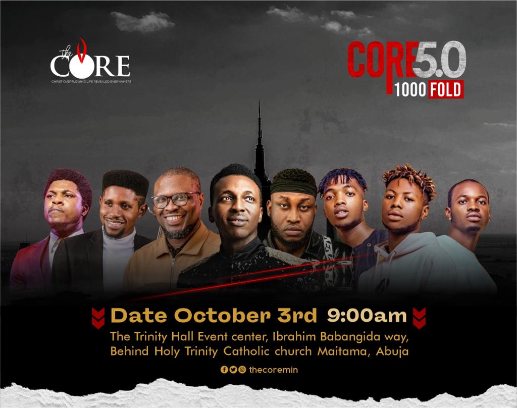 Luskymama's tweet photo. CORE 5.0, the most anticipated worship event hits Abuja on the 3rd of October with anointed Ministers to draw God's presence!

Like, Retweet and Plan to attend. 

@thecoremin  @FRANKRICHBOY @nosaalways @thisisprinx @somhg_hossana @iambeemoses @Thelmtrix115

#Core5_0 #1000Fold https://t.co/8GQIzFlqqO