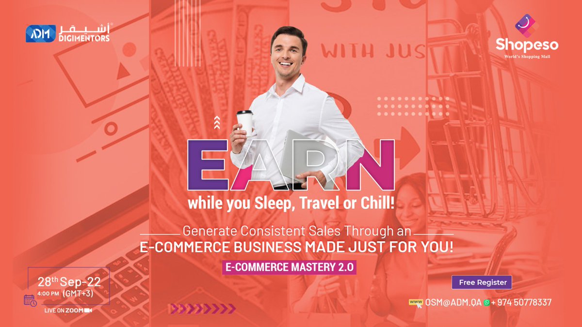 OSMstore's tweet photo. Curious to know how to earn up to 3,000 $ per month through an eCommerce business built for you?

Register now for eCommerce Mastery 2.O Introductory Webinar to know more details at https://t.co/yWQ5AUAUMZ.

28 Sept 2022 | 4 PM (GMT+3)
Contact us through: osm@adm.qa https://t.co/dkduYGA0GB