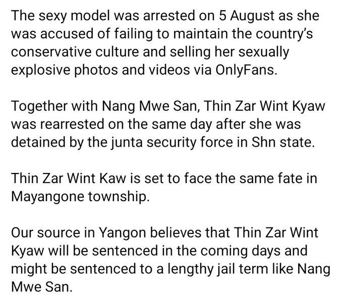 Myanmar’s sexy model Nang Mwe San is sentenced on Tuesday to a six-year jail term by the military junta regime at the prison court in North Dagon, Yangon city, Myanmar.  #2022Sept28Coup #WhatsHappeningInMyanmar