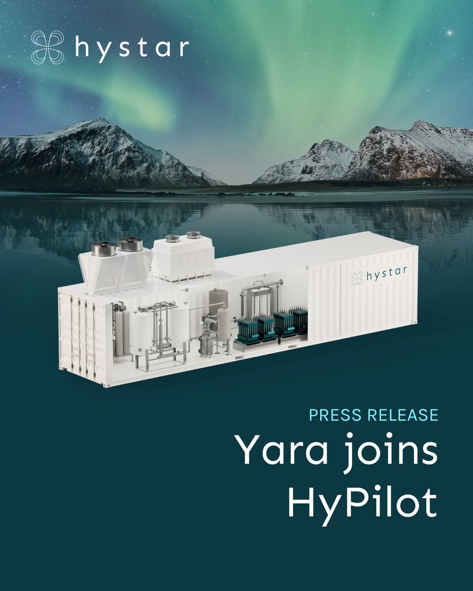 HystarH2's tweet photo. We're delighted to announce a new addition to our HyPilot project! As of today, the world’s largest #ammonia distributor, @Yara Clean Ammonia, will join existing partners Gassco and @Equinor in testing our highly efficient PEM electrolysers.

Read more:
https://t.co/QgIlgJwvPT https://t.co/w48a5iWds4