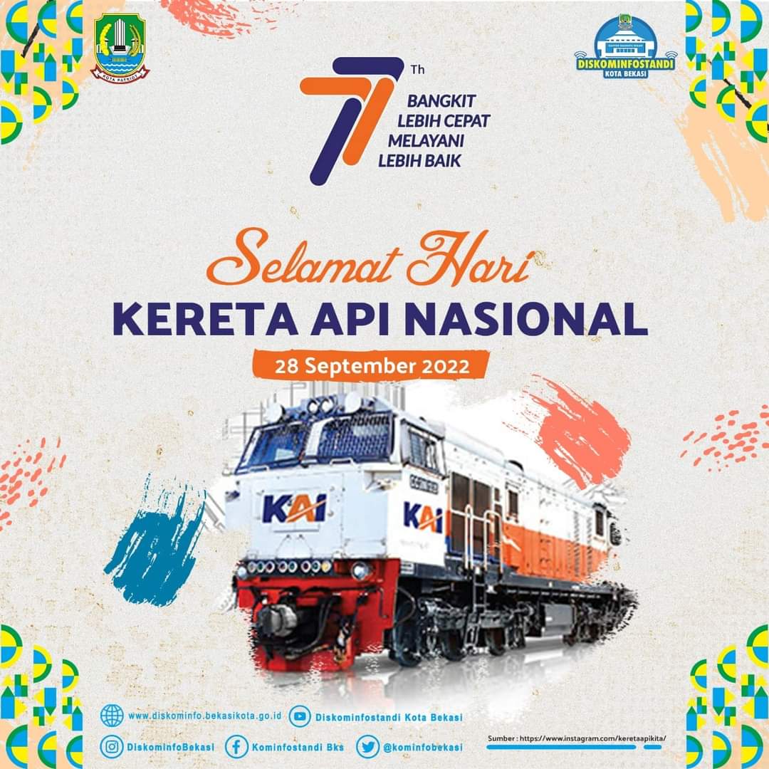 KominfoBekasi's tweet photo. Selamat Hari Kereta Api Nasional
"Bangkit Lebih Cepat, Melayani Lebih Baik."
@mas_triadhianto
#HariKeretaApi
#kotabekasi https://t.co/Je2TxsKBEb