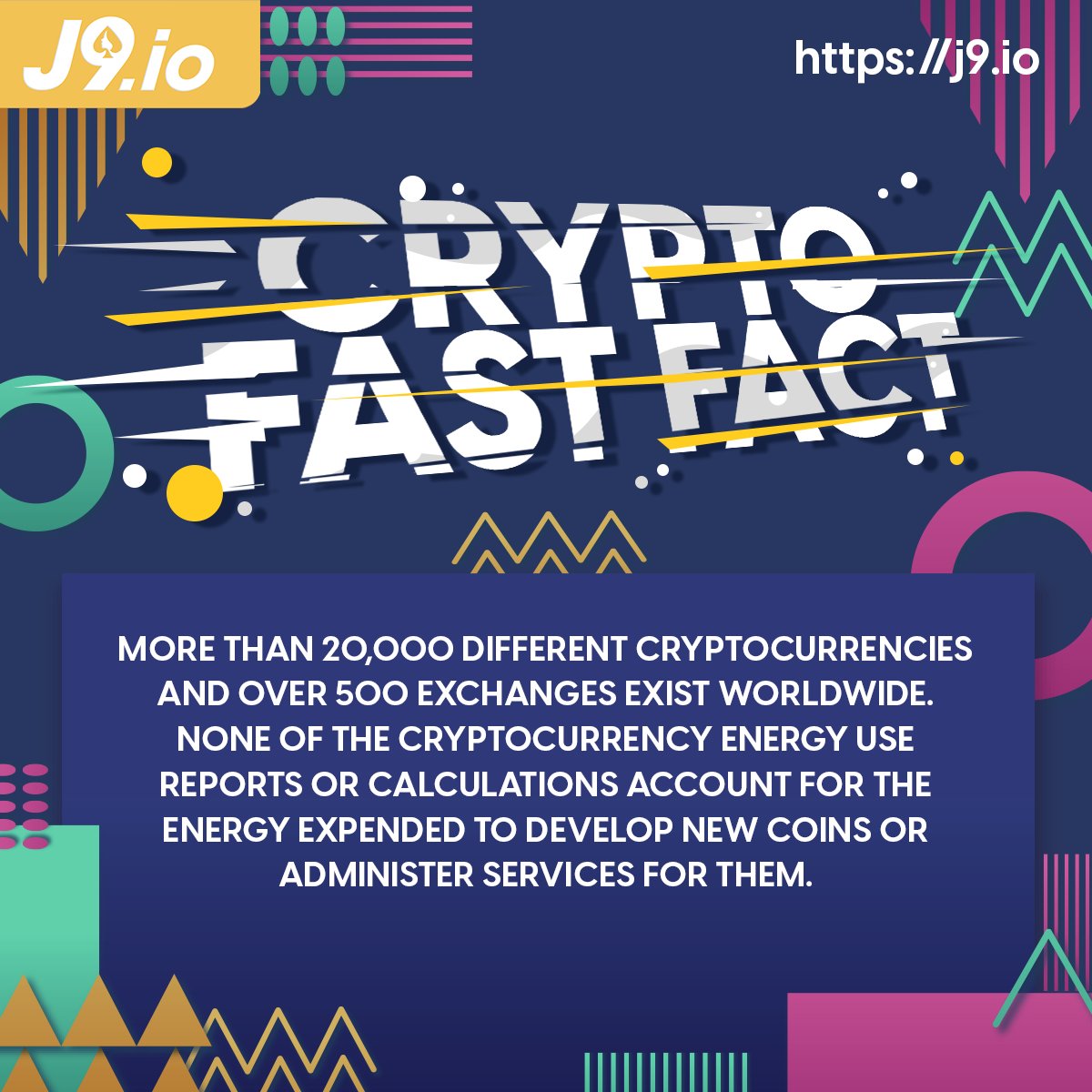 j9io_official's tweet photo. Here's a fact! More than 20,000 cryptocurrencies and 500 exchanges are available today. None of them don't expend energy. 🤩

📲 So get the best crypto at J9 today! 

#J9io #J9BC #Crypto #Blockchain #CryptoCurrency https://t.co/bN0vqQhNv6