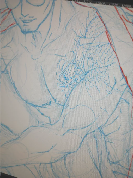 次は刺青を描いてるところ左右に龍描いて双龍にしようと思ってる 