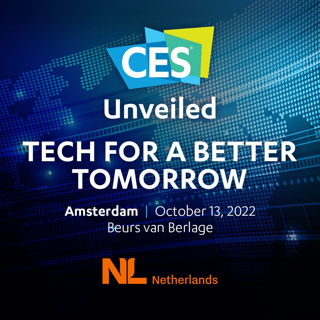 Proud to be part of the NL-mission to CES 2023, let's go to Las Vegas! 

First stop: 
CES Unveiled Amsterdam October 13, Beurs van Berlage. Discover more: bit.ly/3Rs2GV2
Come and meet us there!
Get a free ticket here: bit.ly/3repfBD

#cesunveiled #cesunveiledams