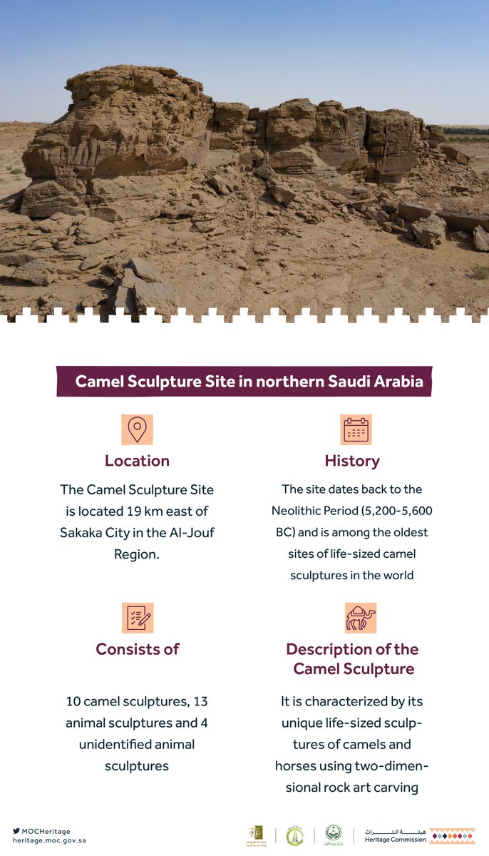 Eternal traces of life-sized camel sculptures at the Camel Sculpture Site in Al-Jouf.
 
#SaudiHeritageCommission