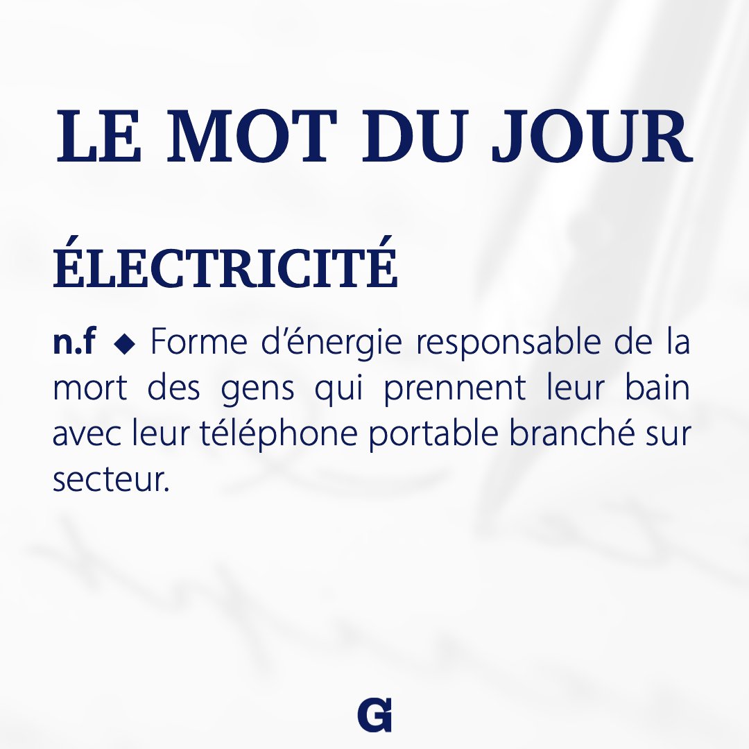 le_gorafi's tweet photo. Le mot du jour : électricité. https://t.co/CHXTZTp5CX