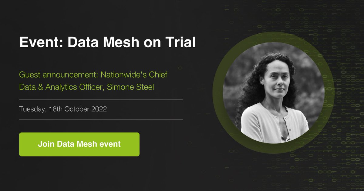 Announcing our first expert ‘witness’, Nationwide’s Chief Data &amp; Analytics Officer, Simone Steel. Simone will join us on Tuesday the 18th of October as we put #DataMesh on trial.‍⚖️ Find out whether data mesh is right for your business.
eu1.hubs.ly/H01RpLD0

 #datamanagement