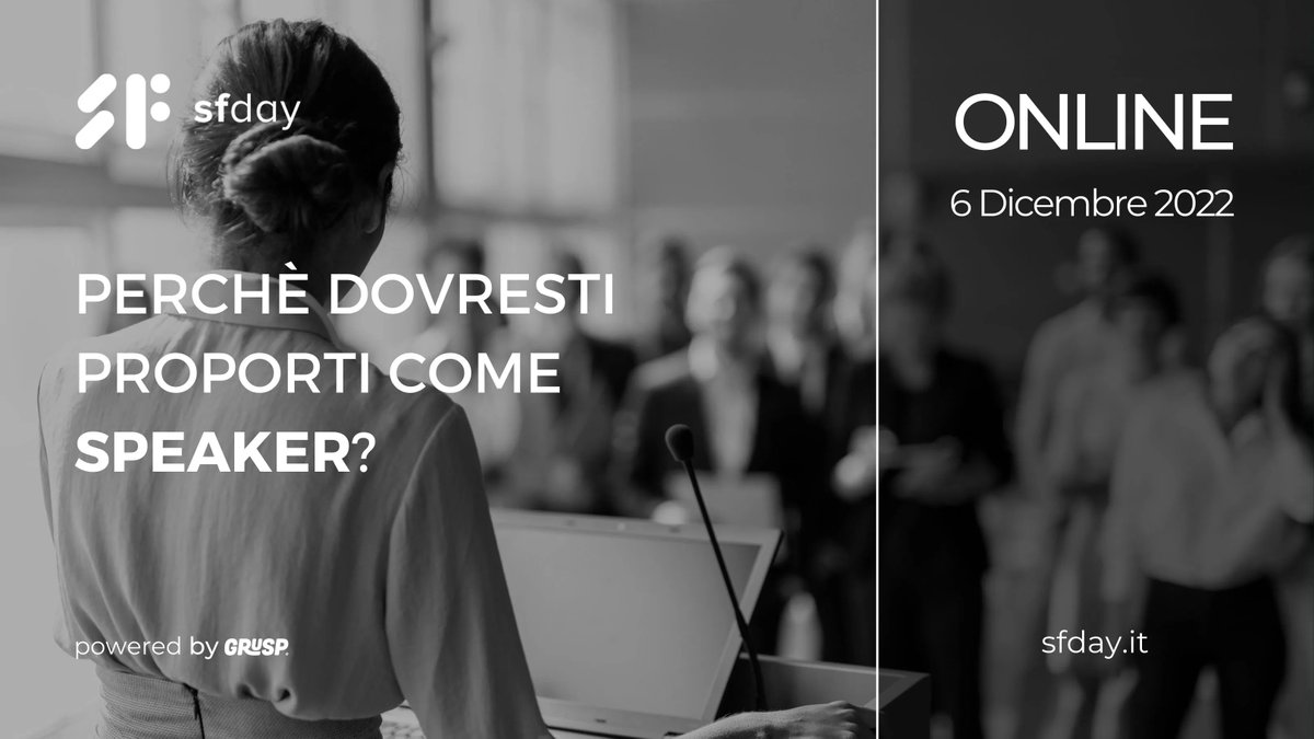 Perchè dovresti proporti come speaker di #sfday?

Scoprilo qui: buff.ly/37U96eL

Proponi il tuo talk alla #CFP: buff.ly/3RkkXUR

Ci vediamo📍 Online il 📅 06.12.22
🎫 buff.ly/3L3ki84

<a href="/grusp/">GrUSP</a> #sfday #symfony #php