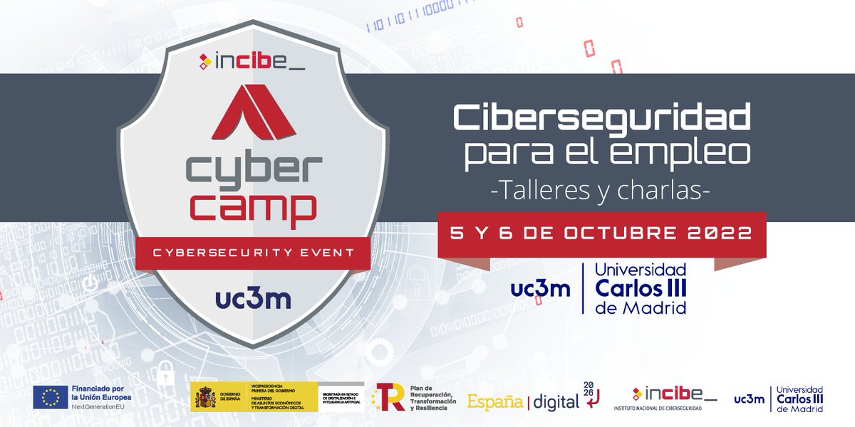 INCIBE's tweet photo. 🚨 ¿Aún no te has enterado? Junto a @uc3m promoveremos la cultura y el talento en #ciberseguridad a través de la organización de eventos #CyberCampUC3M, donde se impartirán charlas y talleres relacionados con este tema hasta 2025.

🔎 Más info: https://t.co/mcQl7O5tlH https://t.co/V2RVlztu4E