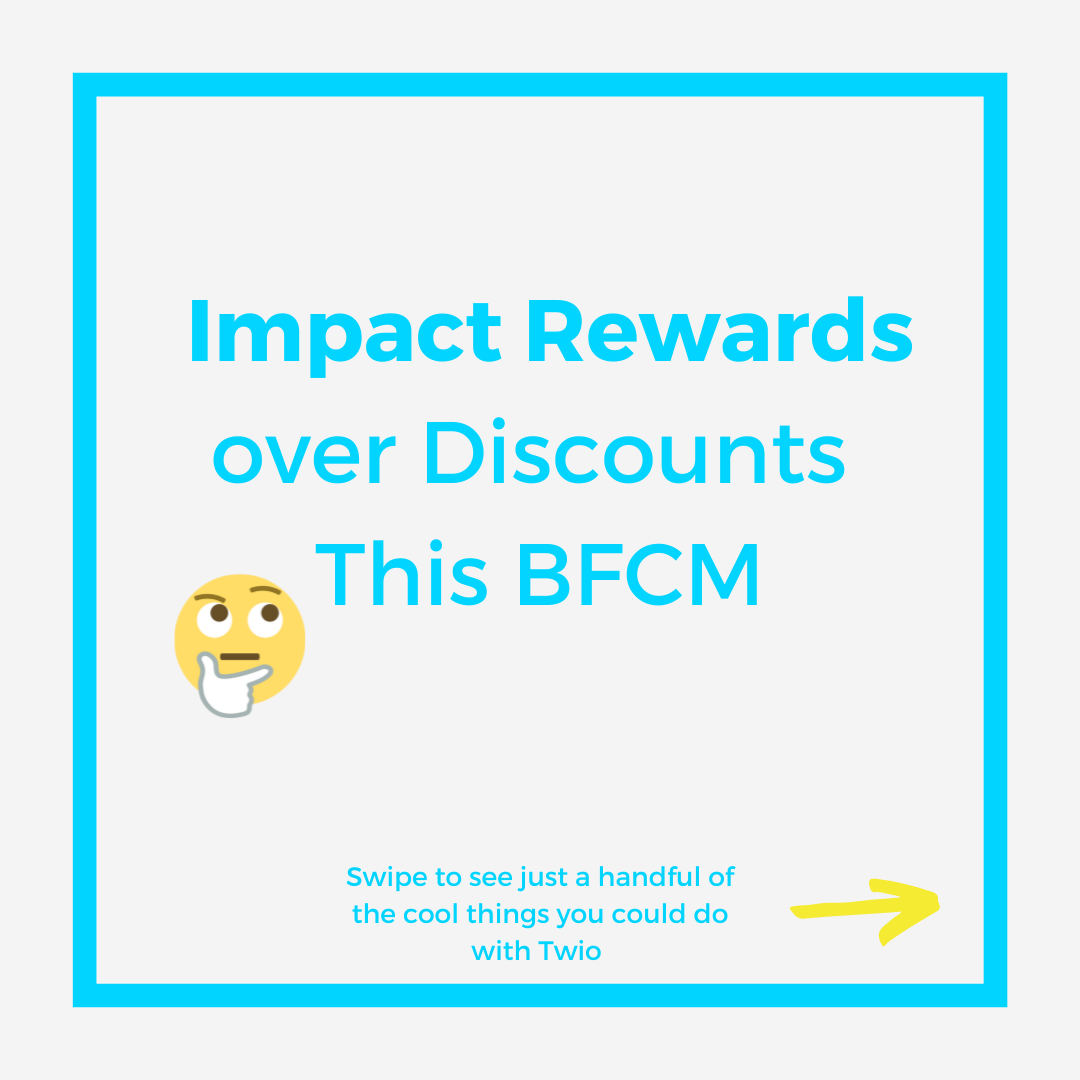 twio_io's tweet photo. What is #BFCM most commonly known for? The ‘crazy’ discounts, right? 

Instead of discounts this #BFCM, think ‘impact rewards’. 

Here are a few ways you can test Twio donations on your ecommerce site this Q4 👇 

#ecommerce #shopify #BFCM #discountdepency #givingback https://t.co/Lv0V0MirAG