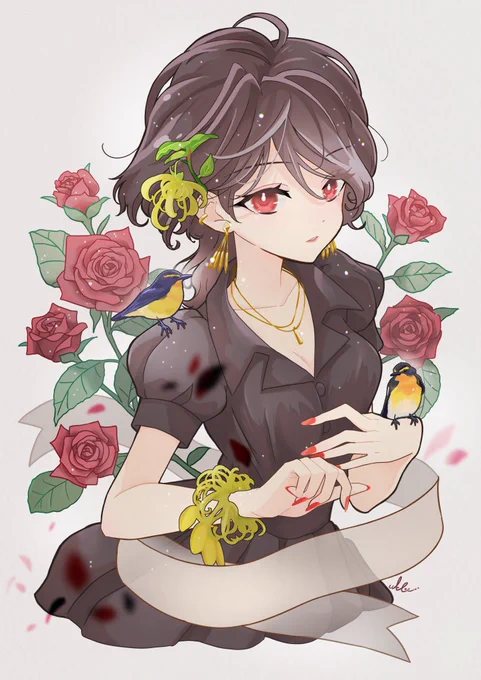 pixivFANBOXで6月のイラストと、お知らせを公開しました!  #ハンドメイド #ハンドメイド好きな人と繋がりたい #オリジナルイラスト #鳥 #花 #女の子 