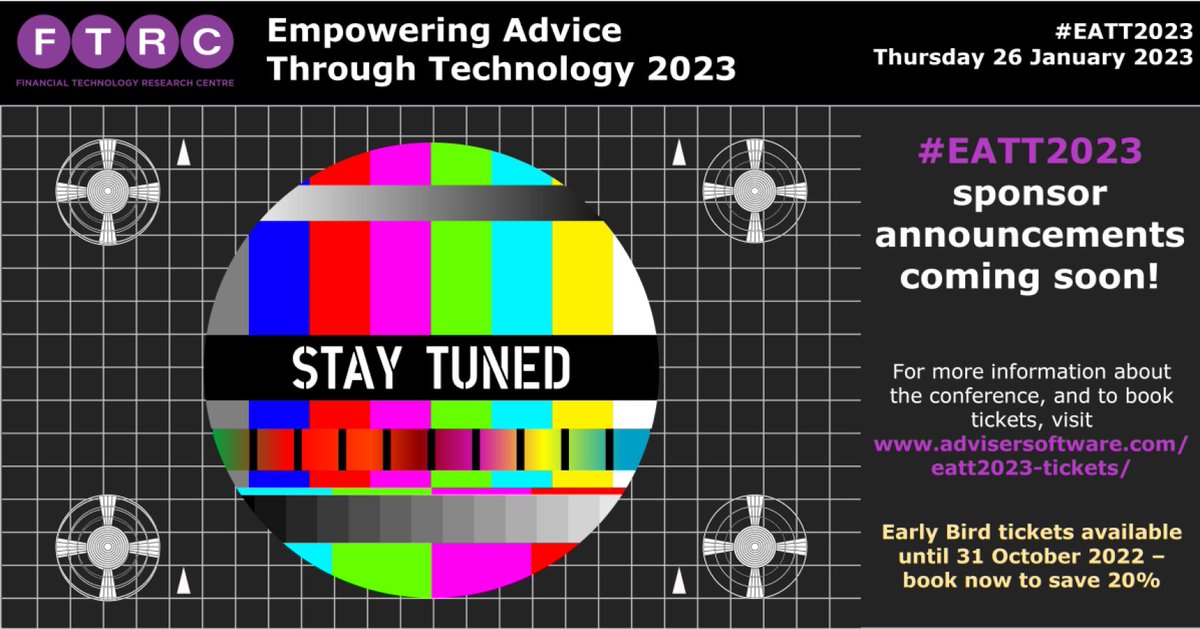 #EATT2023 sponsor announcements are coming soon, but in the meantime, we wanted to let you know that early bird tickets are available now until the end of October. You can get 20% off the ticket price. We hope to see you there!
advisersoftware.com/eatt2023-ticke…