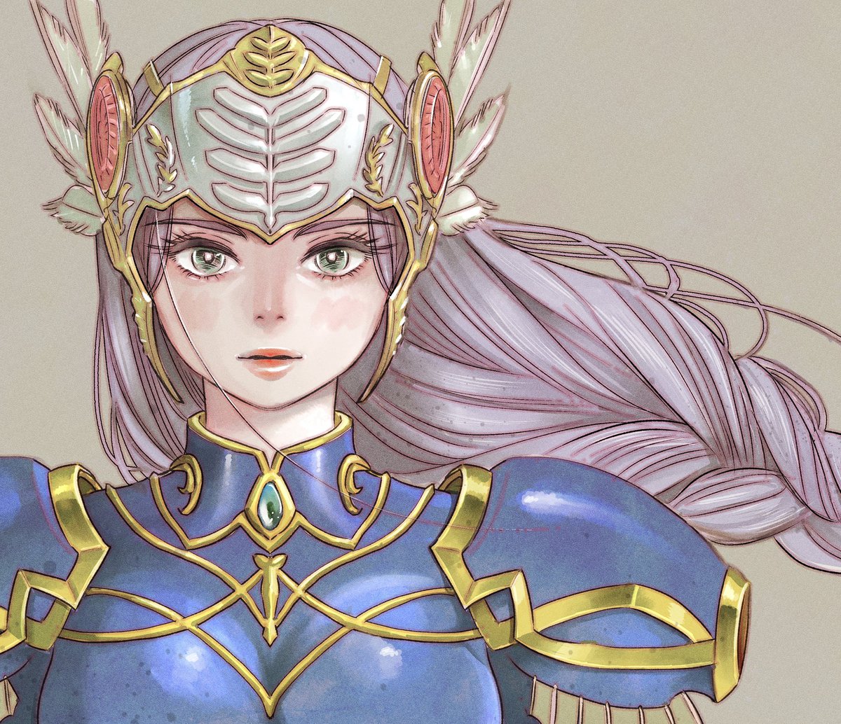 1girl armor blue armor valkyrie long hair helmet solo  illustration images