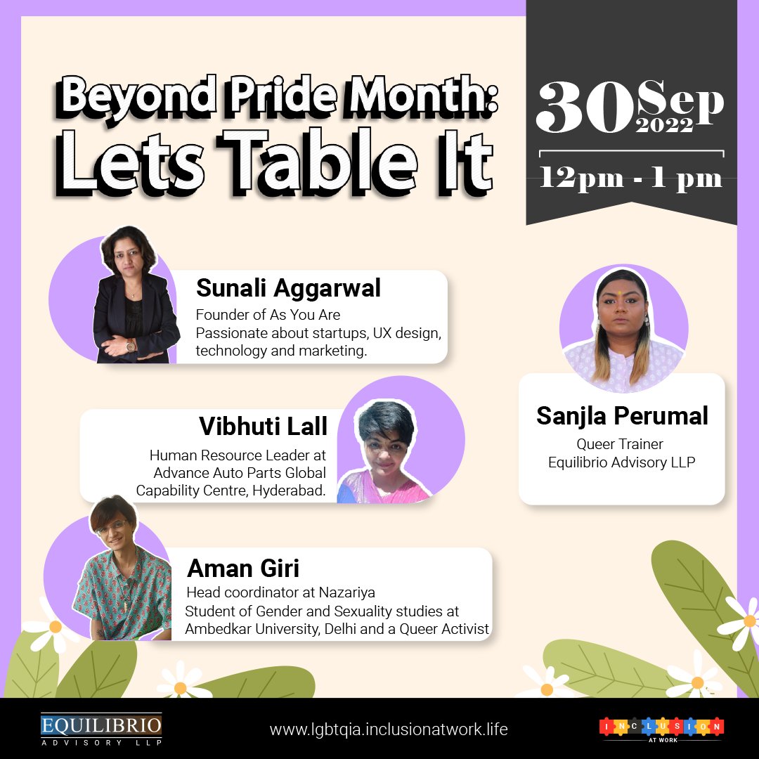 IAWlive's tweet photo. Roundtable Talk with Sunali Aggarwal (She/Her), Aman Giri, and Vibhuti L.

Date &amp; Time: 30th Sept 2022, 12pm to 1 pm

#inclusionatwork #lgbtqcommunity #inclusionatworkplace https://t.co/7qiIY9jxRf