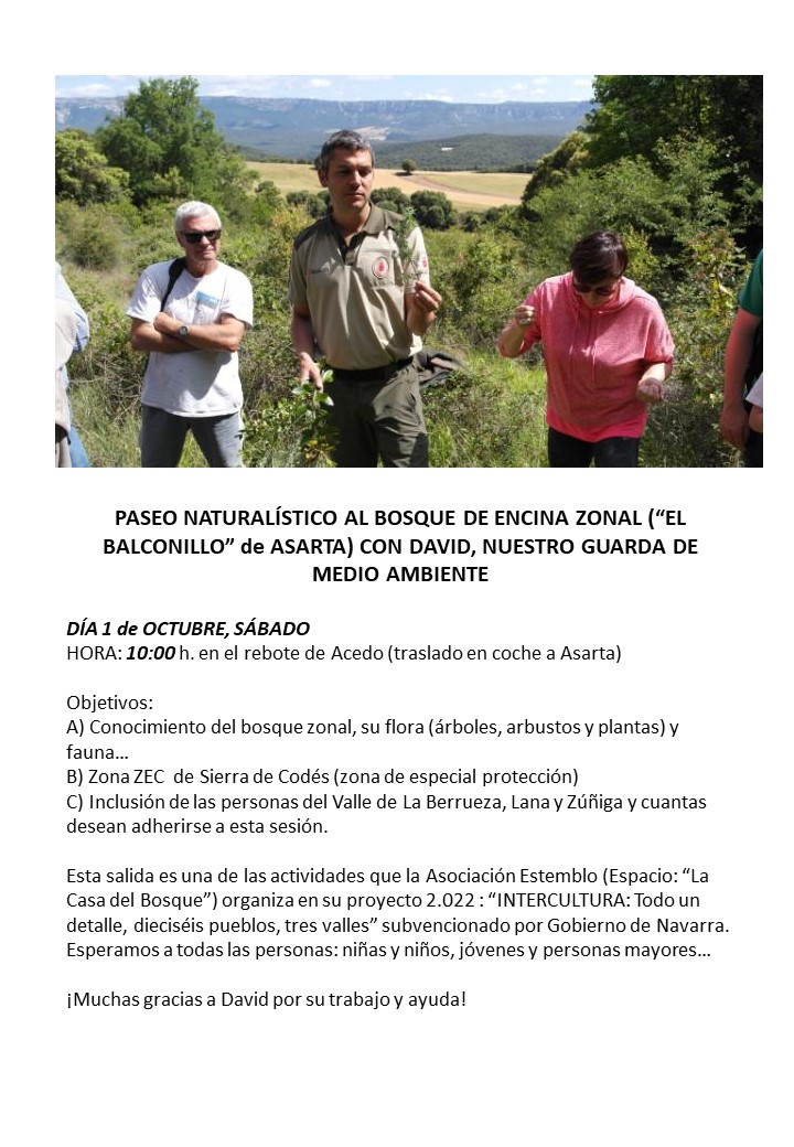 Guardas_na's tweet photo. Os dejamos aqui el cartel anunciando una salida organizada por Asociación #Estemblo con la colaboración de @Guardas_na en #Acedo sabado 1 octubre 10:00 h Anímate https://t.co/Ig0reOHgml