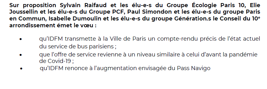 ElieJoussellin's tweet photo. Les 4 voeux déposés ou co-déposés par les élu.e.s @pcfparis10 au #CAParis10 hier ont été adoptés :

✅ Soutien aux professeurs du collège Seligmann
✅ Retour à une offre de bus à 100%
✅ Propositions de nouvelles recettes fiscales
✅ Usage intercalaire d'un immeuble vide https://t.co/hfflg40cf2
