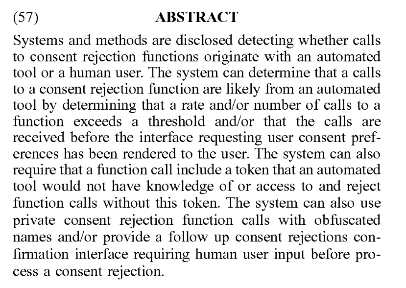MidasNouwens's tweet photo. OneTrust, a leading consent pop-up providers, just filed a patent to make pop-ups even more annoying.

They want to make it impossible to answer pop-ups with automated tools (such as Consent-O-Matic), which were only created because most popups are full of manipulative designs. https://t.co/cA1JrLHCYF