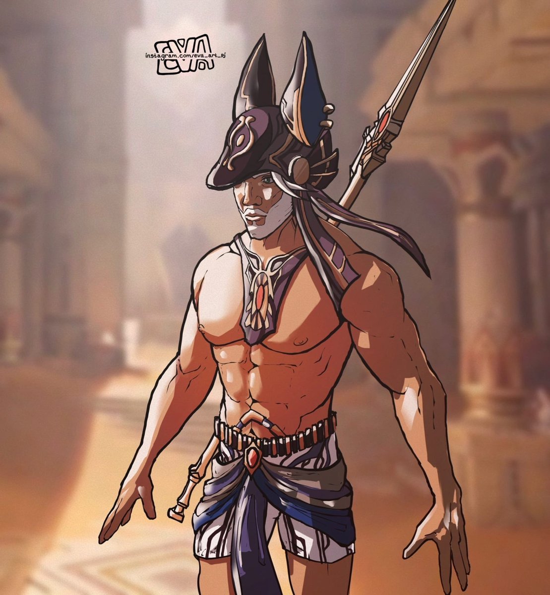 eva_art_pj's tweet photo. Genshin opens its doors to everyone and is waiting for the new region of Sumeru.
Well, I drew the Cyno character in my own way. I add brutality to #Genshin for developers #HoYoverse

#GenshinImpact #miHoYo #cyno #sumeru #desert #art #bara #beard #egypt #gayart #gaymers #gaygeeks https://t.co/2ZYJMYRsTj