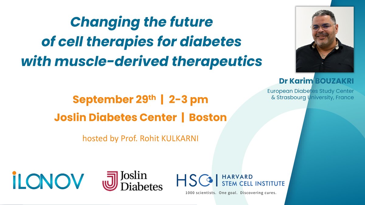 CeeD_Diabete's tweet photo. Le Dr Bouzakri, Président d'#ILONOV et Directeur du @CeeD_Diabete, donnera une conférence sur les progrès des thérapies cellulaires pour le #diabète de type 1, le 29.09 à 14h au @JoslinDiabetes à Boston, le plus grand centre de soins et de recherche sur le diabète au monde 👏 https://t.co/JUND6BcnGC