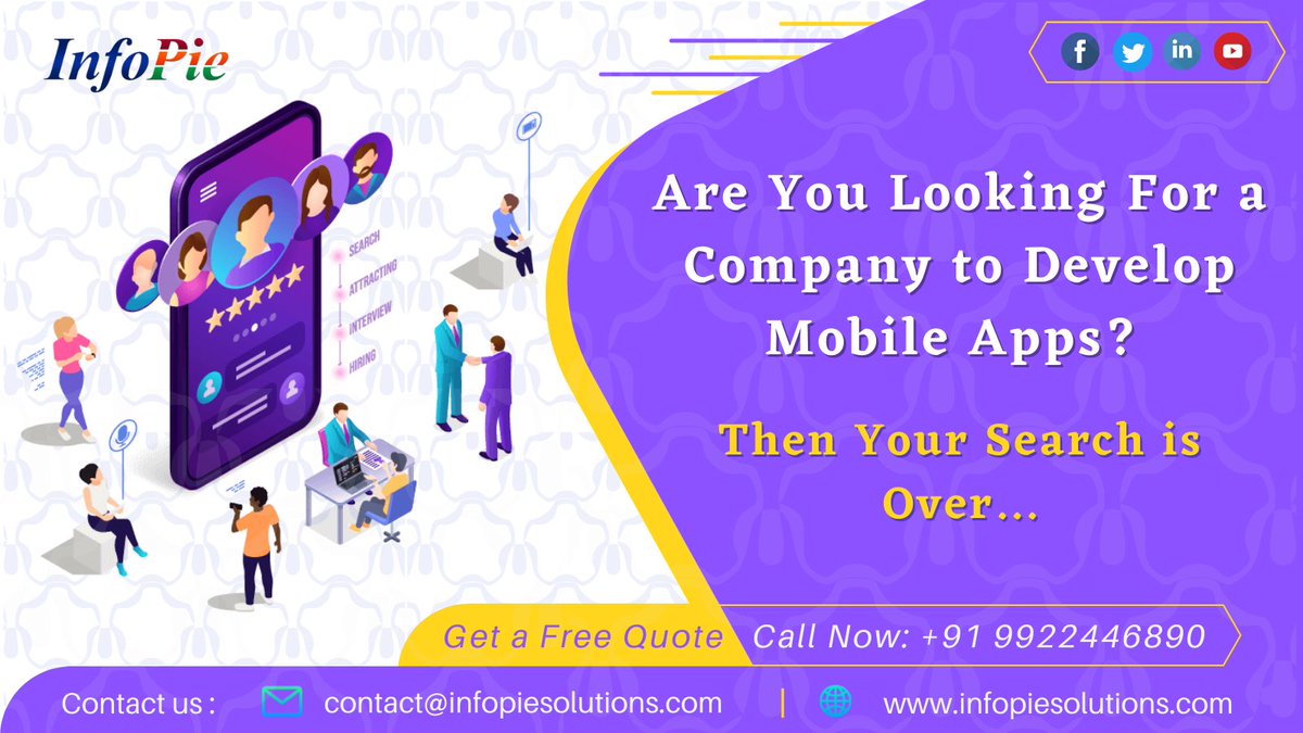 Are You Looking for a Company to Develop Mobile Apps?
Then Your Search is Over...
To get a free quote,
Contact us: +91 9922446890
Email us: contact@infopiesolutions.com
#mobileapp #mobileappdevelopment #appdevelopment #androidappdevelopment #iosappdevelopment #reactnativeapps