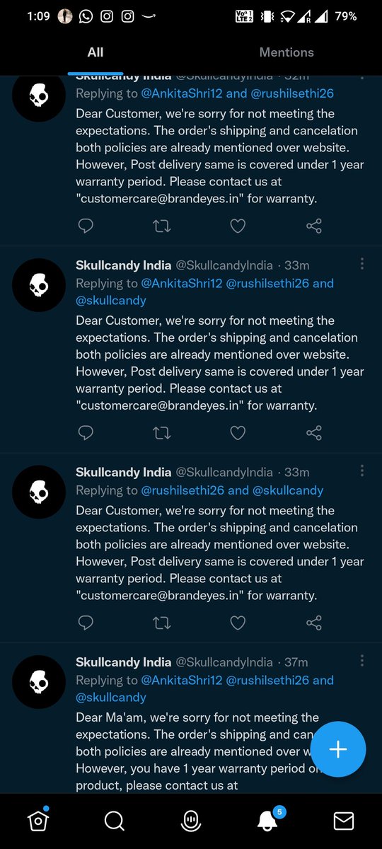 rushilsethi26's tweet photo. @SkullcandyIndia @AnkitaShri12 Thank you for all the attention you paid to your customers, another fabulous display of customer service please copy paste the same response again @skullcandy @SkullcandyIndia @AnkitaShri12 https://t.co/jADwREErgx