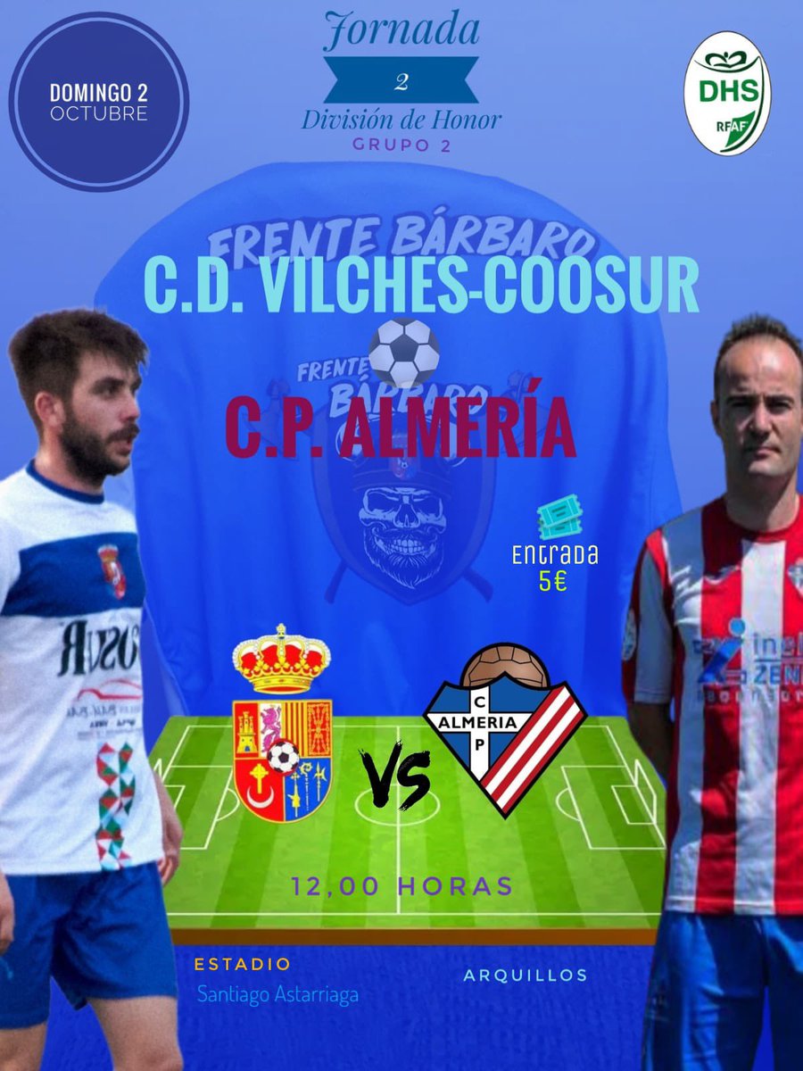⚽️ #DivisiónDeHonor | ¡Toca estrenarnos como locales!

                   #CDVilches
                           🆚  
                  #PoliAlmeria

        🏟️ Santiago Astarriaga (Arquillos
        📅 Domingo, 2 Octubre
        🕛 12:00H
        🏆 Jornada 2

#VamosConTodo