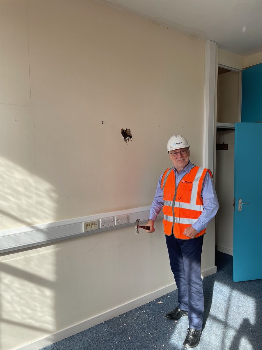 Gates_Cambridge's tweet photo. Building work has begun on the new home for Gates Cambridge in Mill Lane and the contractors, Regent, are on site. @barry_everitt , former Provost, and Jade Tran, Director of Finance, visited recently. https://t.co/jg7BdmOzLi