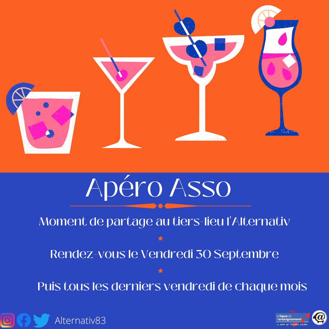 Alternativ83's tweet photo. Rendez-vous ce Vendredi au tiers-lieu l’Alternativ’ pour un moment de partage🥂 68 Avenue Victor Agostini #alternativ83 #var #toulon #servicecivique #tierslieu #partage #aperoasso https://t.co/dICpTO0ViQ