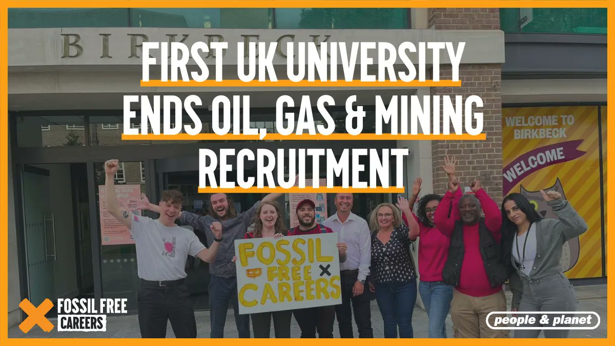 🚨🚨 WORLD FIRST Fossil Free Careers win!

Birkbeck, University of London are the FIRST university to end oil, gas &amp; mining recruitment on campus in a bold move to address the climate crisis

This action establishes a HUGE precedent for the entire university sector. Read more 👇