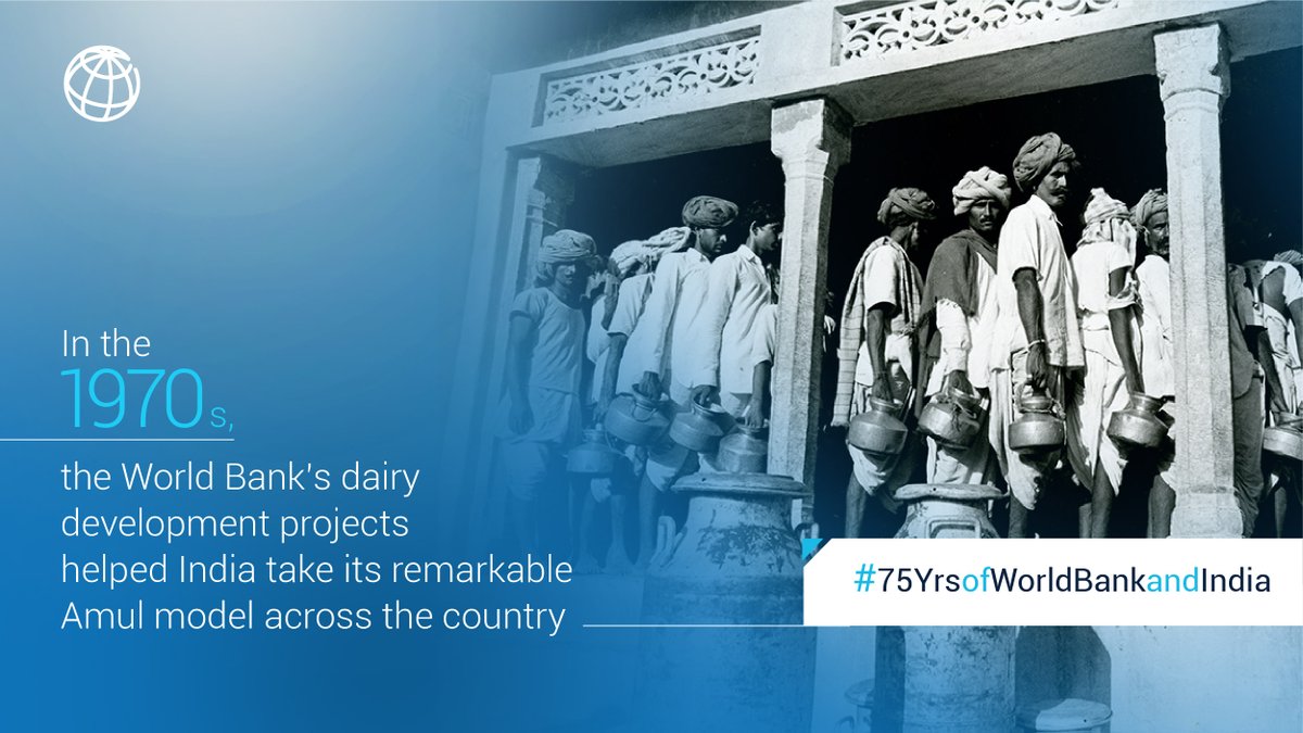 #DYK: World Bank helped India expand the #AMUL model & create the #WhiteRevolution transforming India into one of the largest producers of milk & milk products in the world. 📖 wrld.bg/jCEt50KSvxm 🏦 #75YrsofWorldBankandIndia #IndiaAt75 @WorldBank @IFC_org @WBG_IDA @MIGA