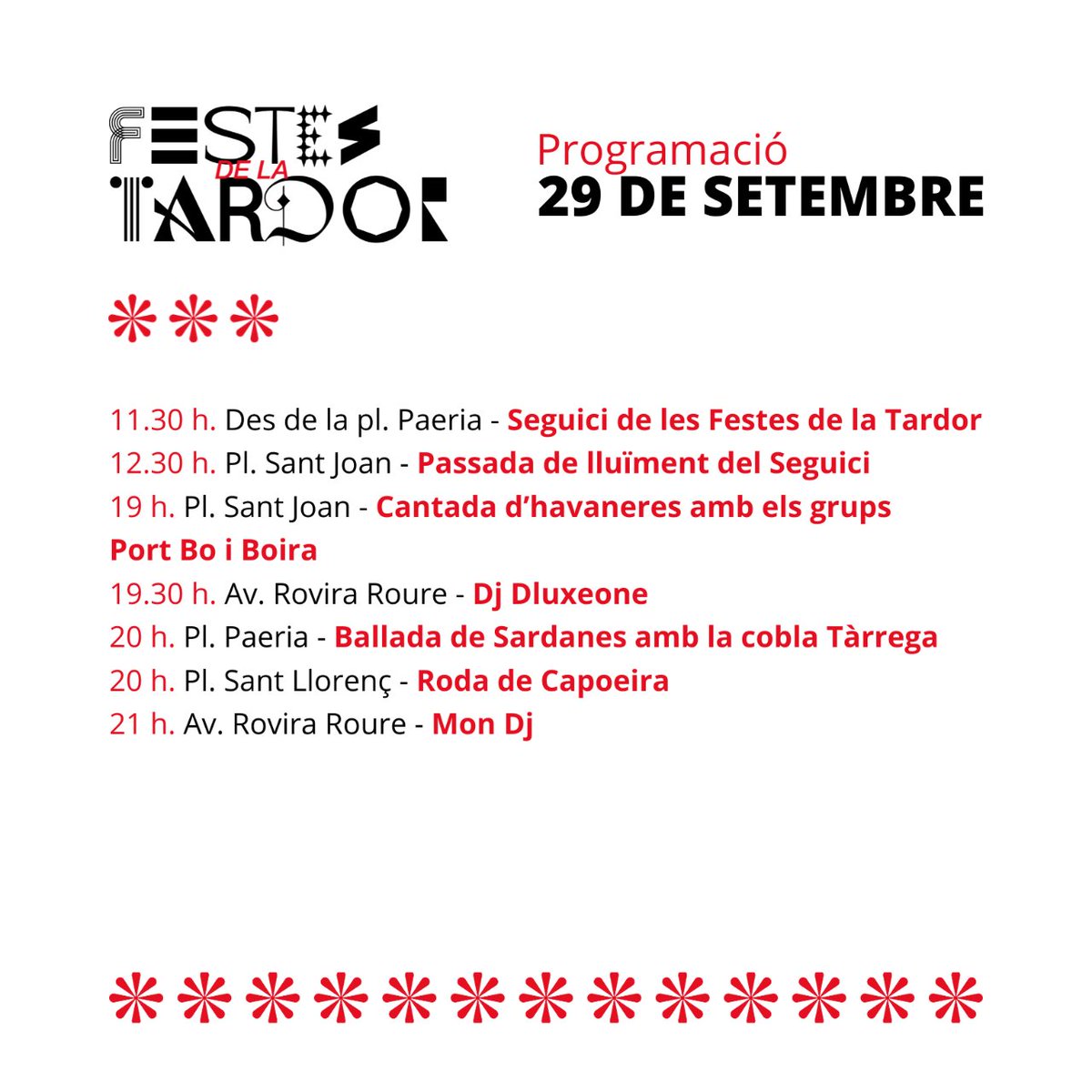 FestesLleida's tweet photo. Avui comencen les #FestesdelaTardor, però vols saber quins seran els plats forts de demà? 👀
Recorda que demà és festiu, Sant Miquel, i un dels dies més farcits d'activitats, música i diversió! 🎉🎊✨ https://t.co/efdJr3VMJ6