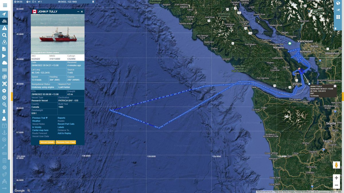 #ONCabyss #JohnPTully  The Tully has shifted over to near Sidney and is preparing for another dive. Follow Live at - oceannetworks.ca/expeditions/on…

#vesseltracking by @BigOceanData